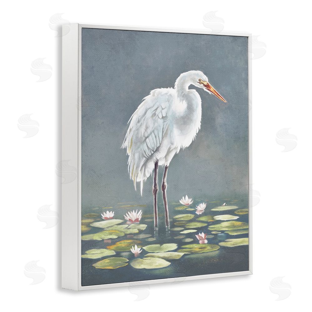 Lucca Sheppard White Heron & Pond Lilies White Framed Giclee Wall Art Print