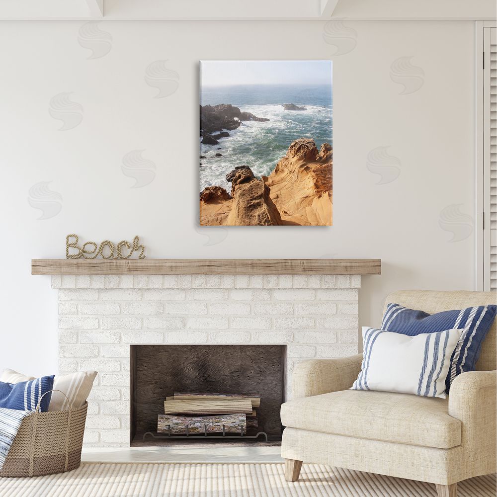 Kathy Mansfield Sea Cove Splashing Waves Canvas Wall Art Print in Room