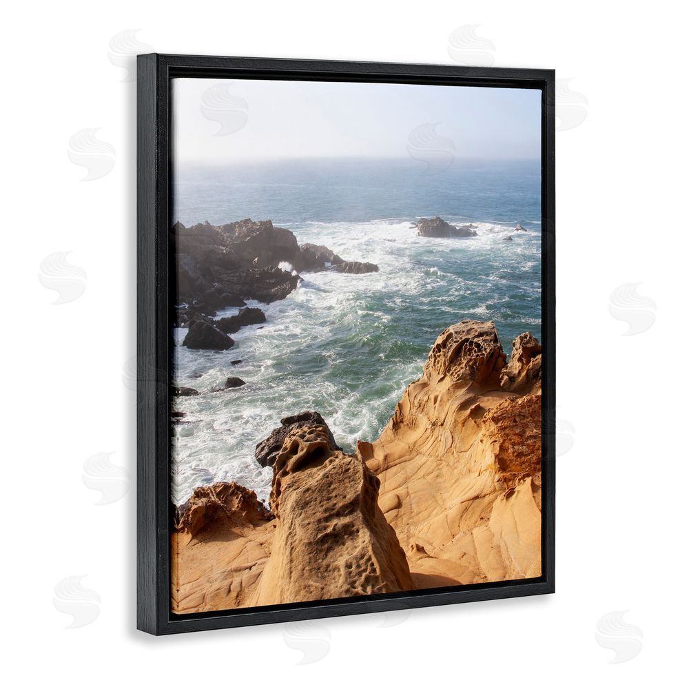 Kathy Mansfield Sea Cove Splashing Waves Black Floating Frame Canvas Wall Art Print