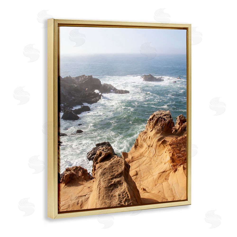 Kathy Mansfield Sea Cove Splashing Waves Gold Floating Frame Canvas Wall Art Print