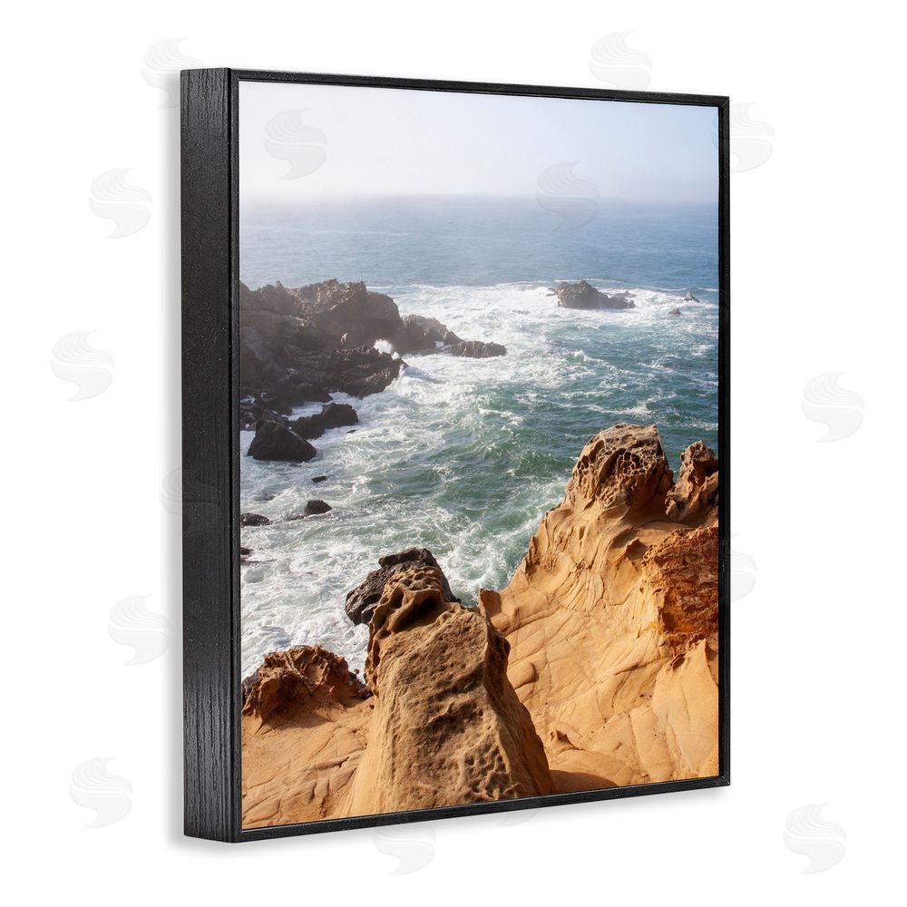 Kathy Mansfield Sea Cove Splashing Waves Black Framed Giclee Wall Art Print
