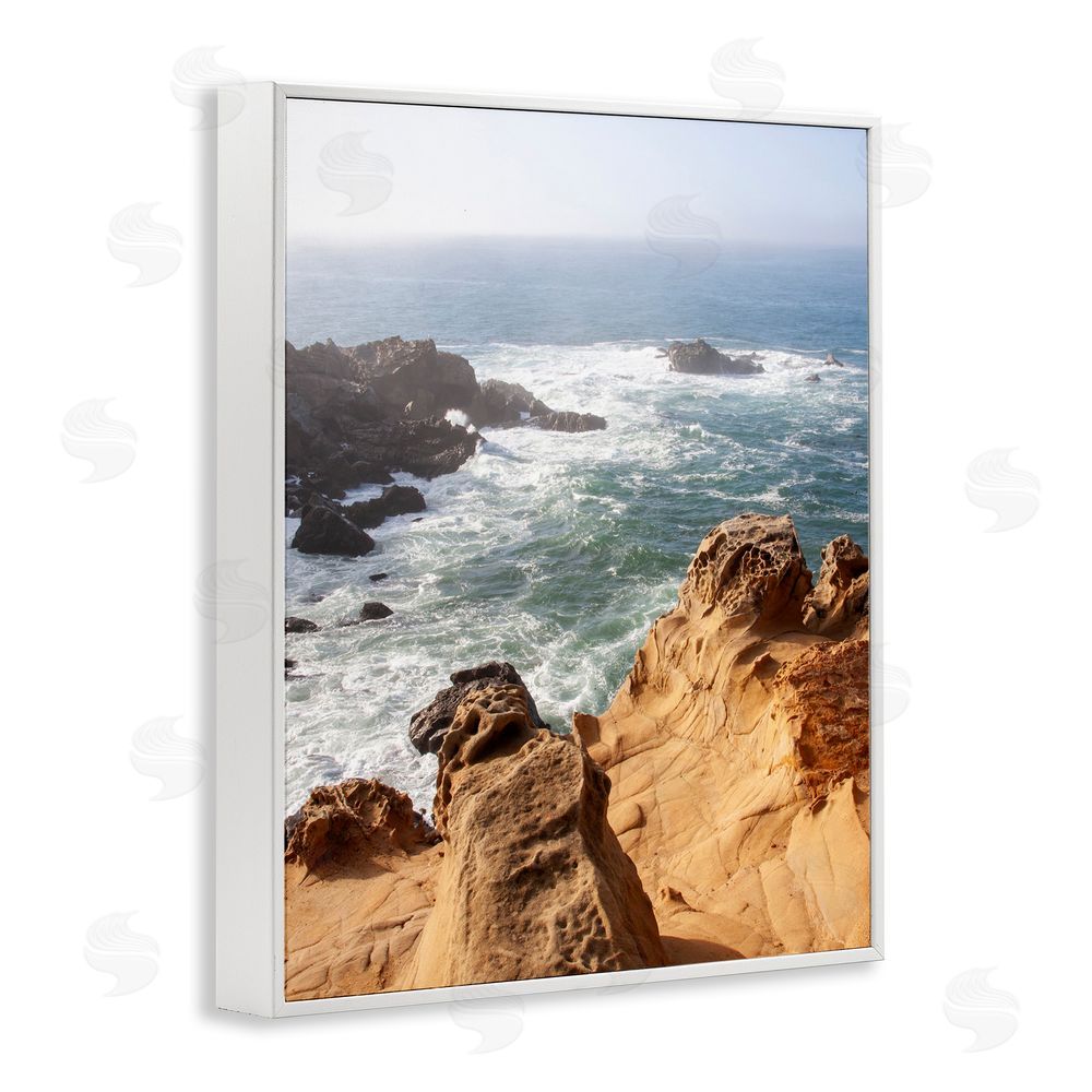 Kathy Mansfield Sea Cove Splashing Waves White Framed Giclee Wall Art Print