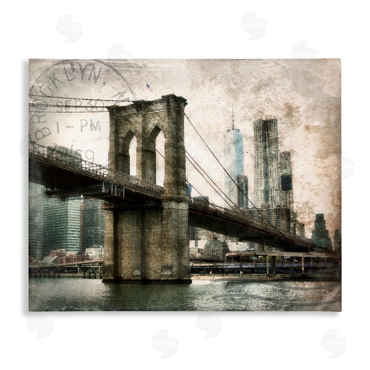 Rhonda Addison Vintage Brooklyn Bridge Stretched Canvas Wall Art Print
