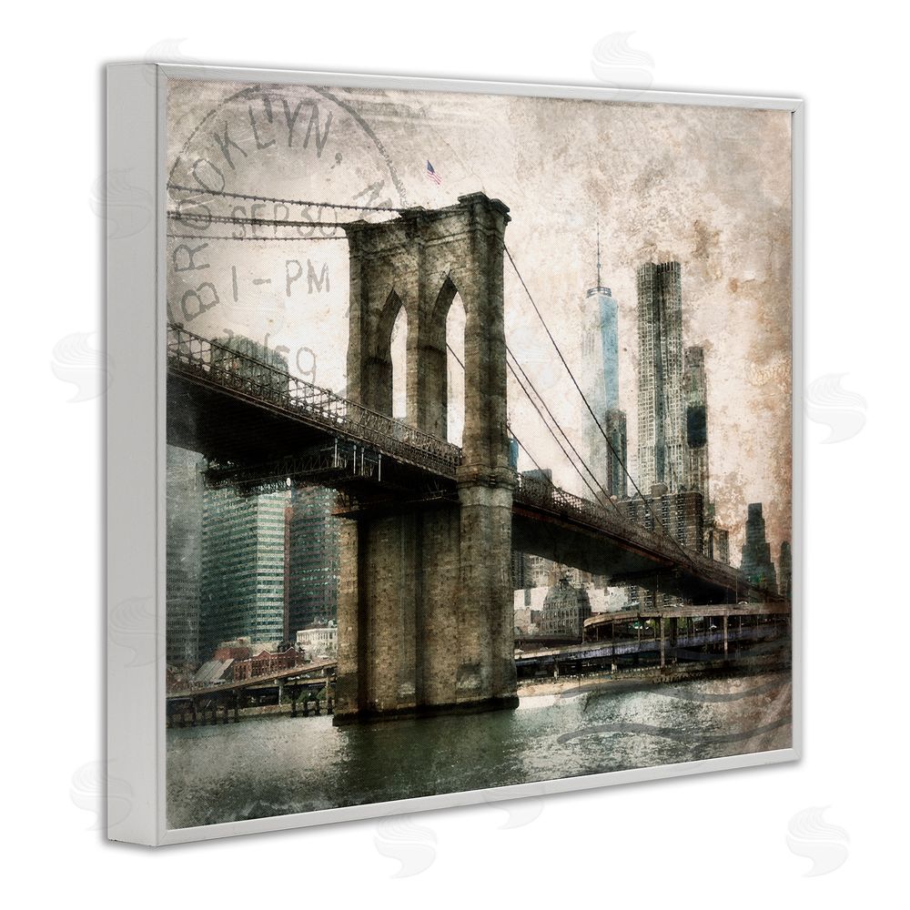 Rhonda Addison Vintage Brooklyn Bridge White Framed Giclee Wall Art Print