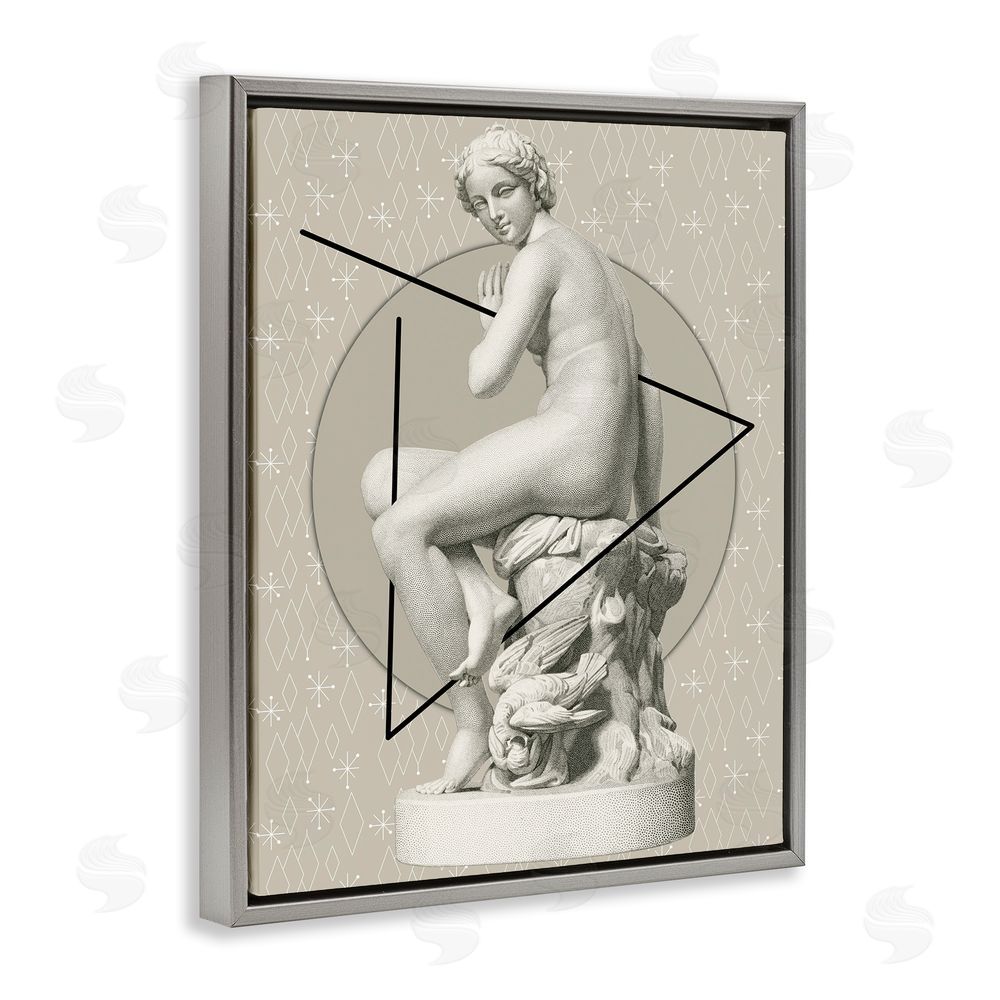 Regina Moore Geometric Classical Statue Grey Floating Frame Canvas Wall Art Print