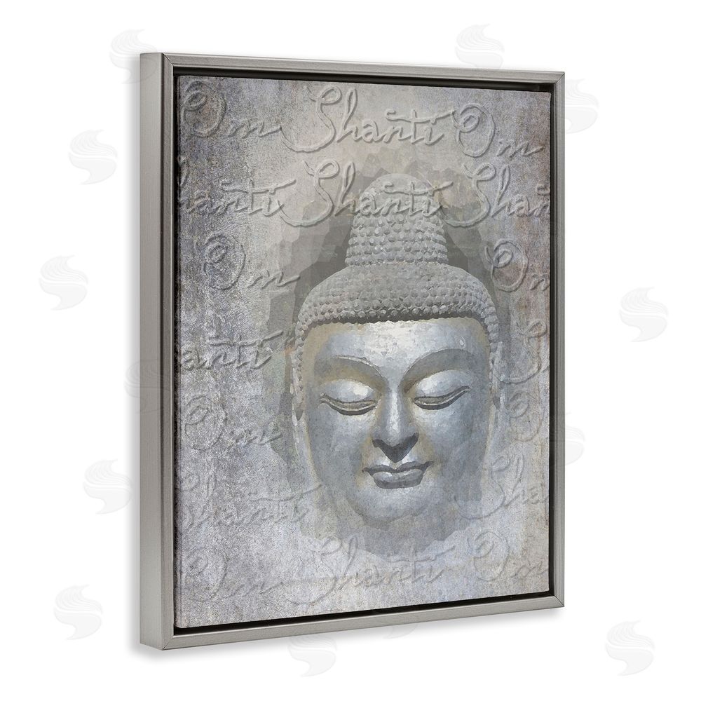 Graffitee Studios Spiritual Buddha Face Grey Floating Frame Canvas Wall Art Print