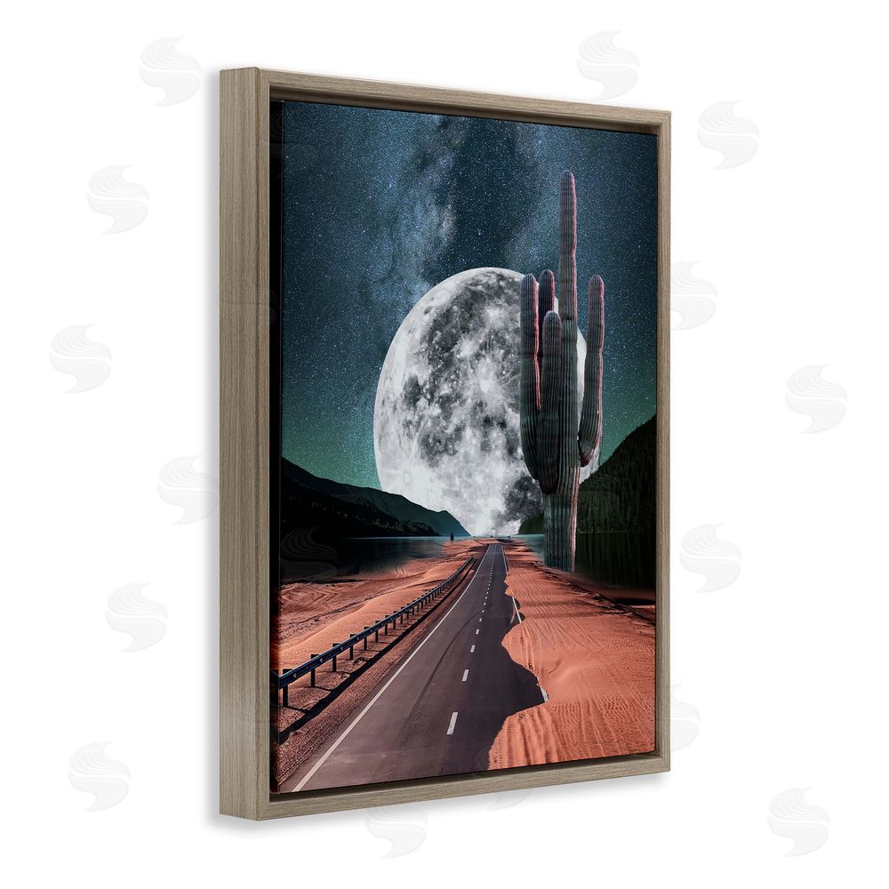Ziwei Li Surreal Moon & Desert Highway Brown Floating Frame Canvas Wall Art Print