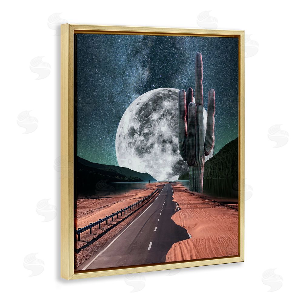 Ziwei Li Surreal Moon & Desert Highway Gold Floating Frame Canvas Wall Art Print