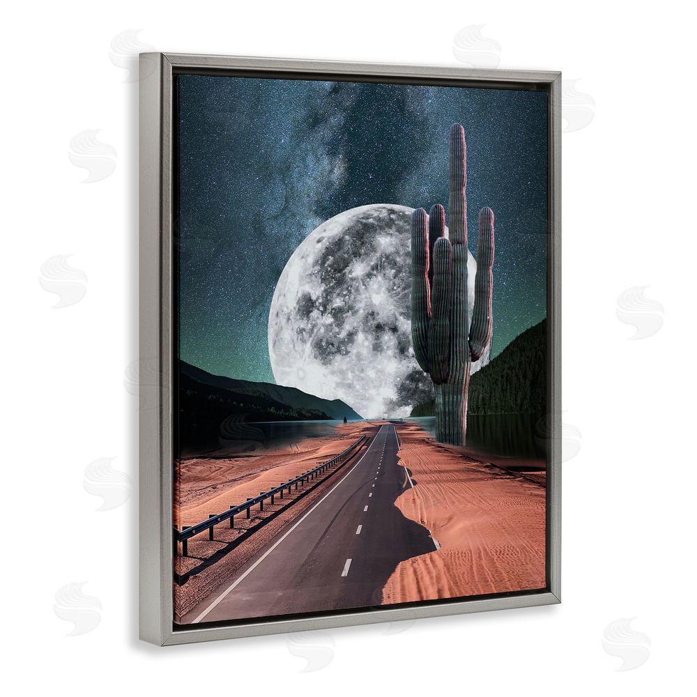 Ziwei Li Surreal Moon & Desert Highway Grey Floating Frame Canvas Wall Art Print