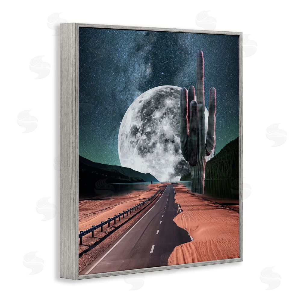 Ziwei Li Surreal Moon & Desert Highway Gray Framed Giclee Wall Art Print