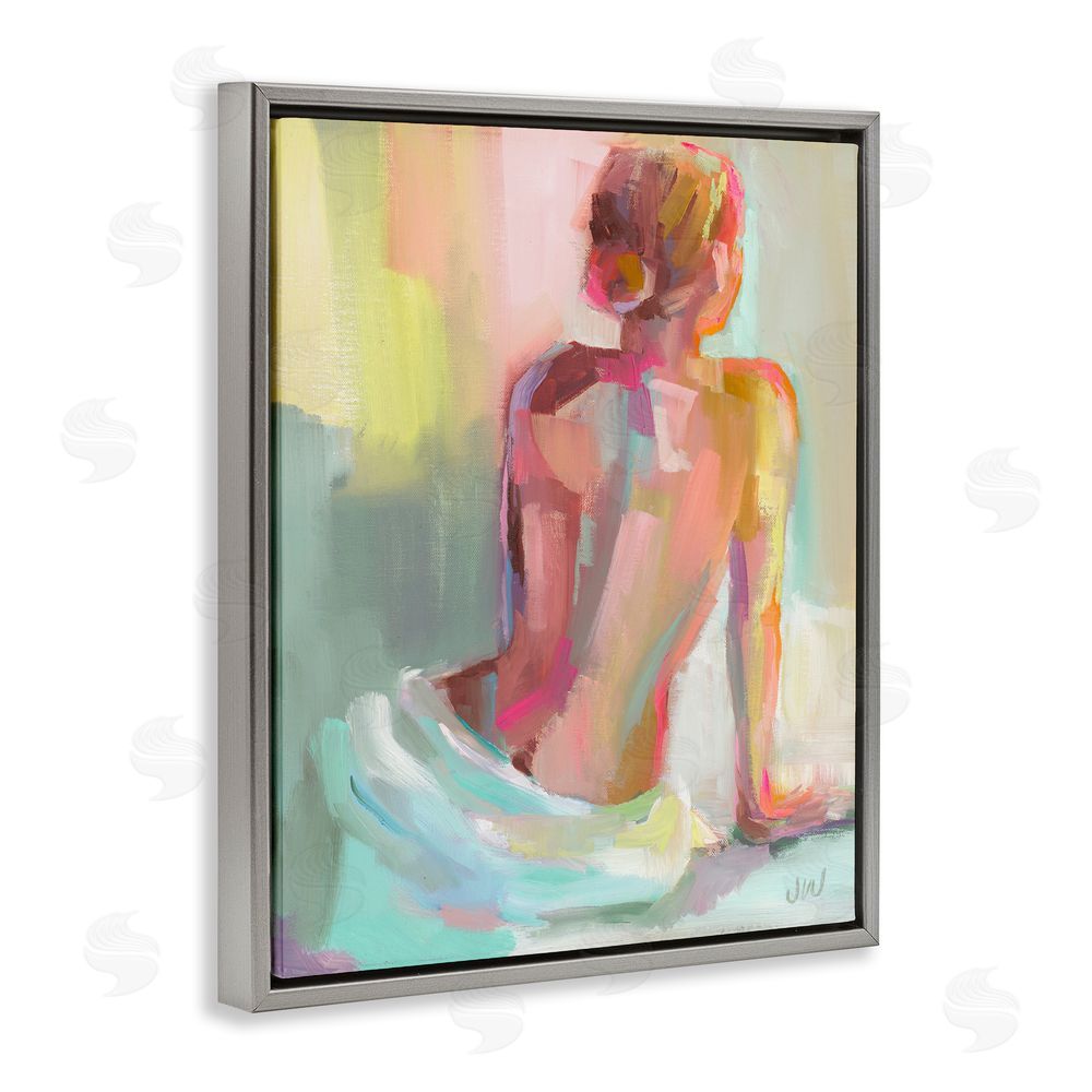 Jenny Westenhofer Abstract Female Figure Study Grey Floating Frame Canvas Wall Art Print
