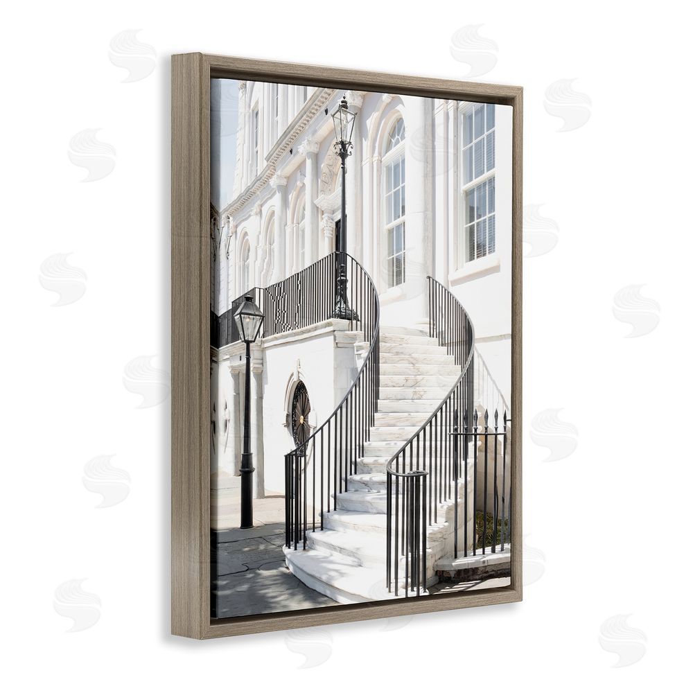 Ramona Murdock White Staircase Architecture Brown Floating Frame Canvas Wall Art Print