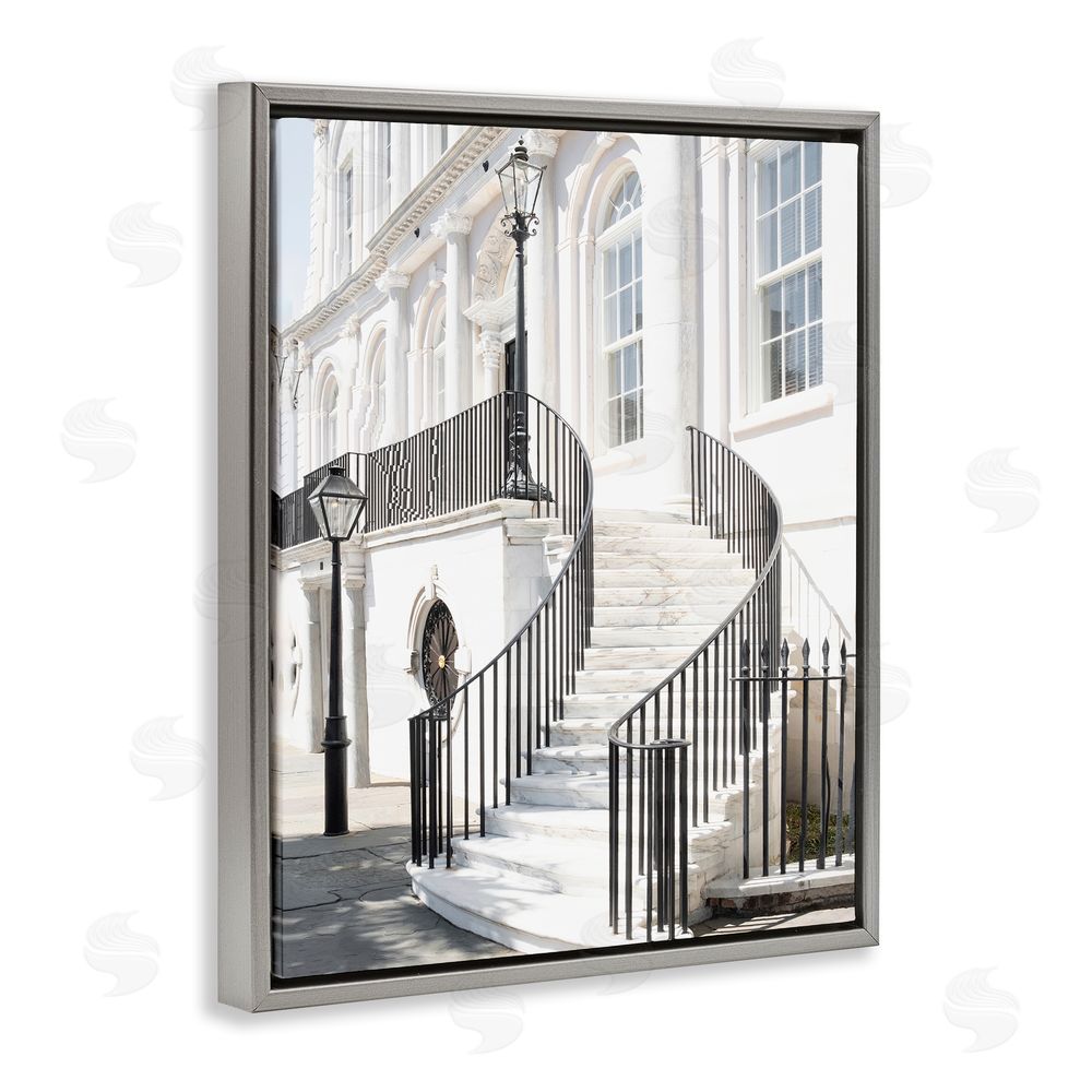 Ramona Murdock White Staircase Architecture Grey Floating Frame Canvas Wall Art Print