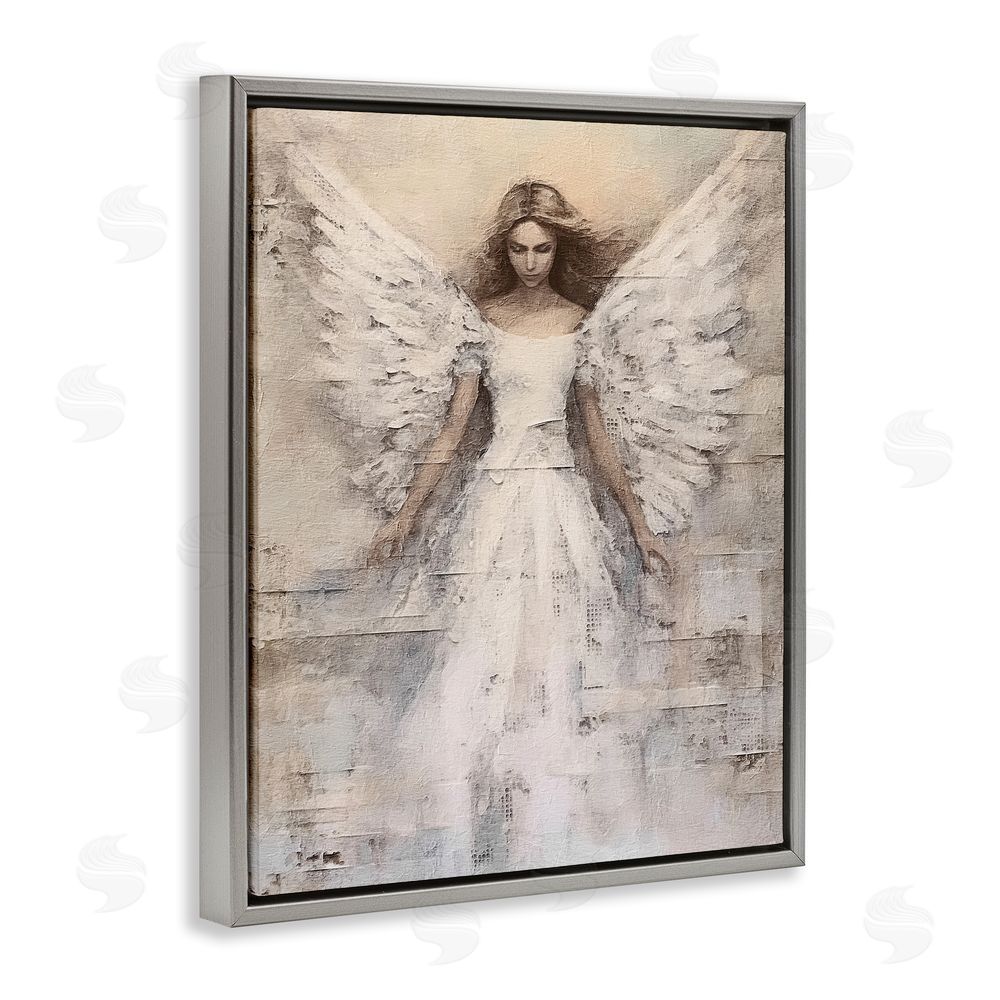 Riley B Spiritual Abstract Angel Grey Floating Frame Canvas Wall Art Print