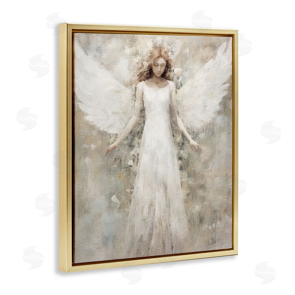 Riley B Soft Abstract Angel Gold Floating Frame Canvas Wall Art Print