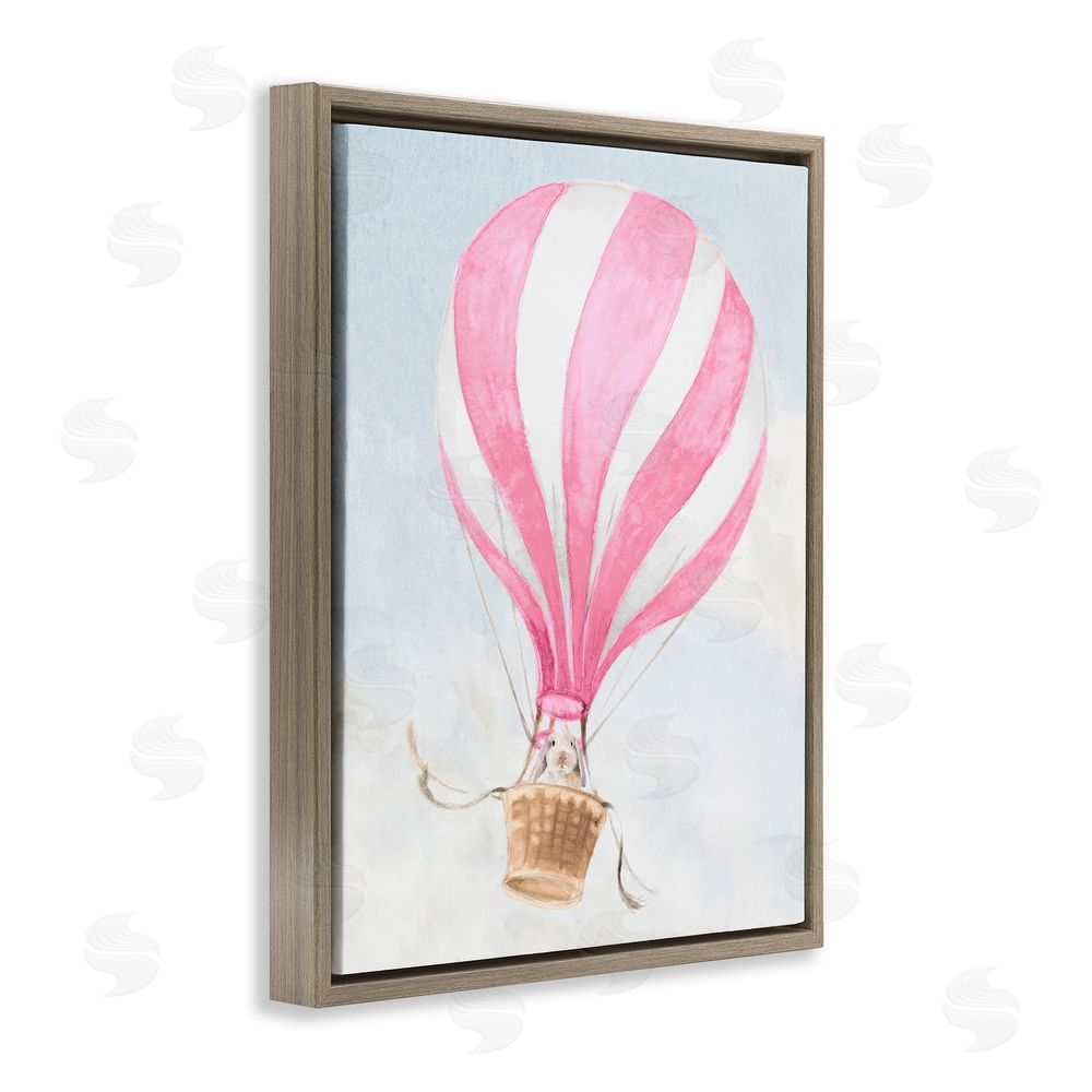 Lanie Loreth Rabbit in Pink Balloon Brown Floating Frame Canvas Wall Art Print