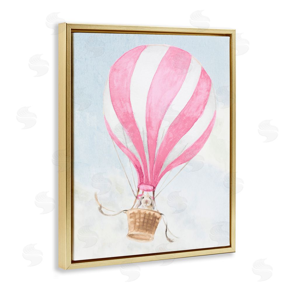 Lanie Loreth Rabbit in Pink Balloon Gold Floating Frame Canvas Wall Art Print