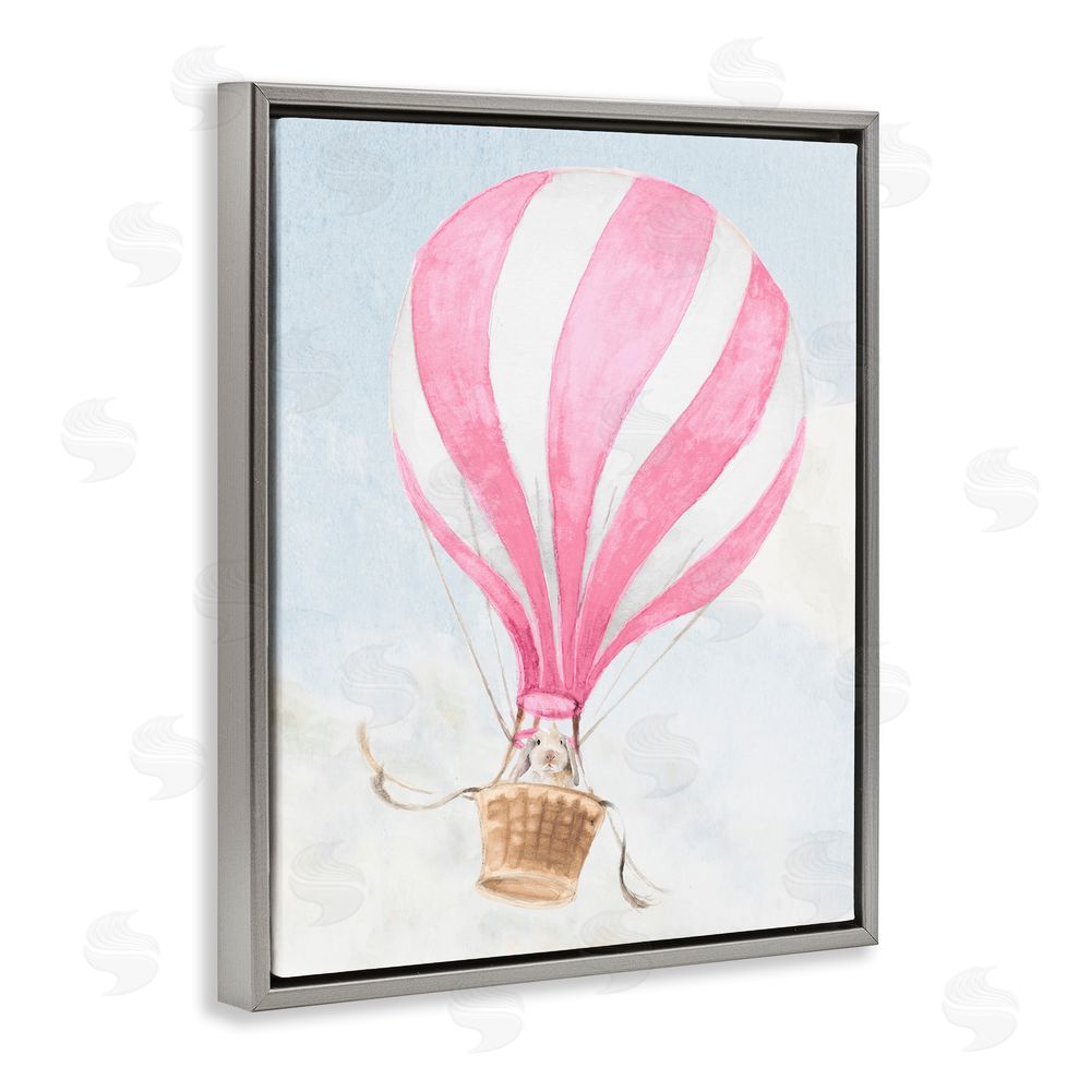Lanie Loreth Rabbit in Pink Balloon Grey Floating Frame Canvas Wall Art Print