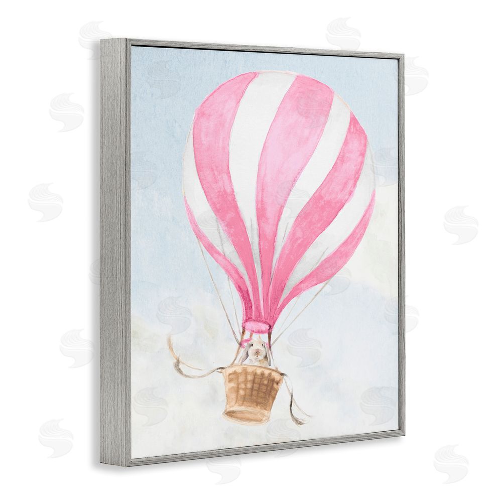 Lanie Loreth Rabbit in Pink Balloon Gray Framed Giclee Wall Art Print