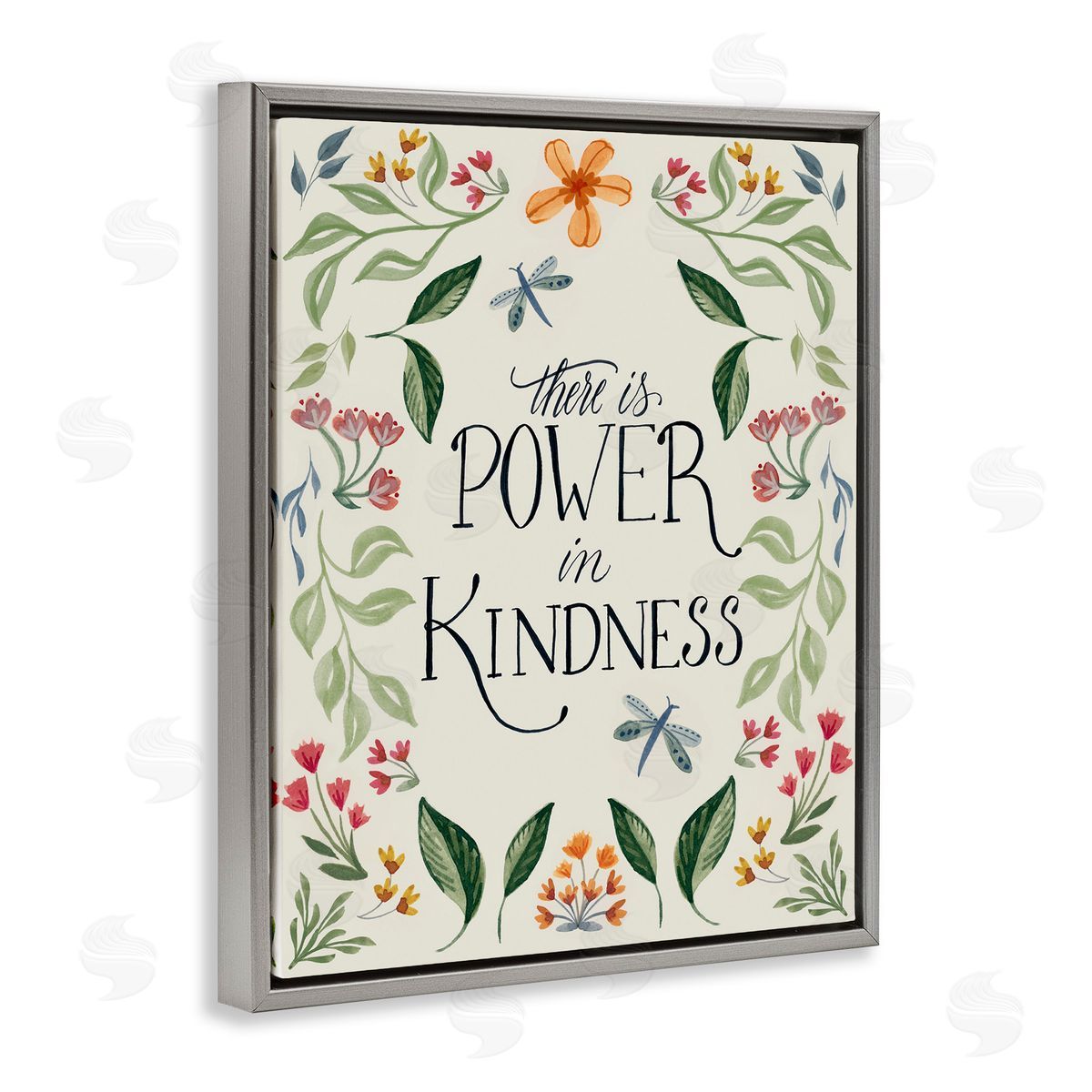 Floral Power in Kindness Grey Floating Frame Canvas Wall Art, Home Decor by Kristen Brockmon