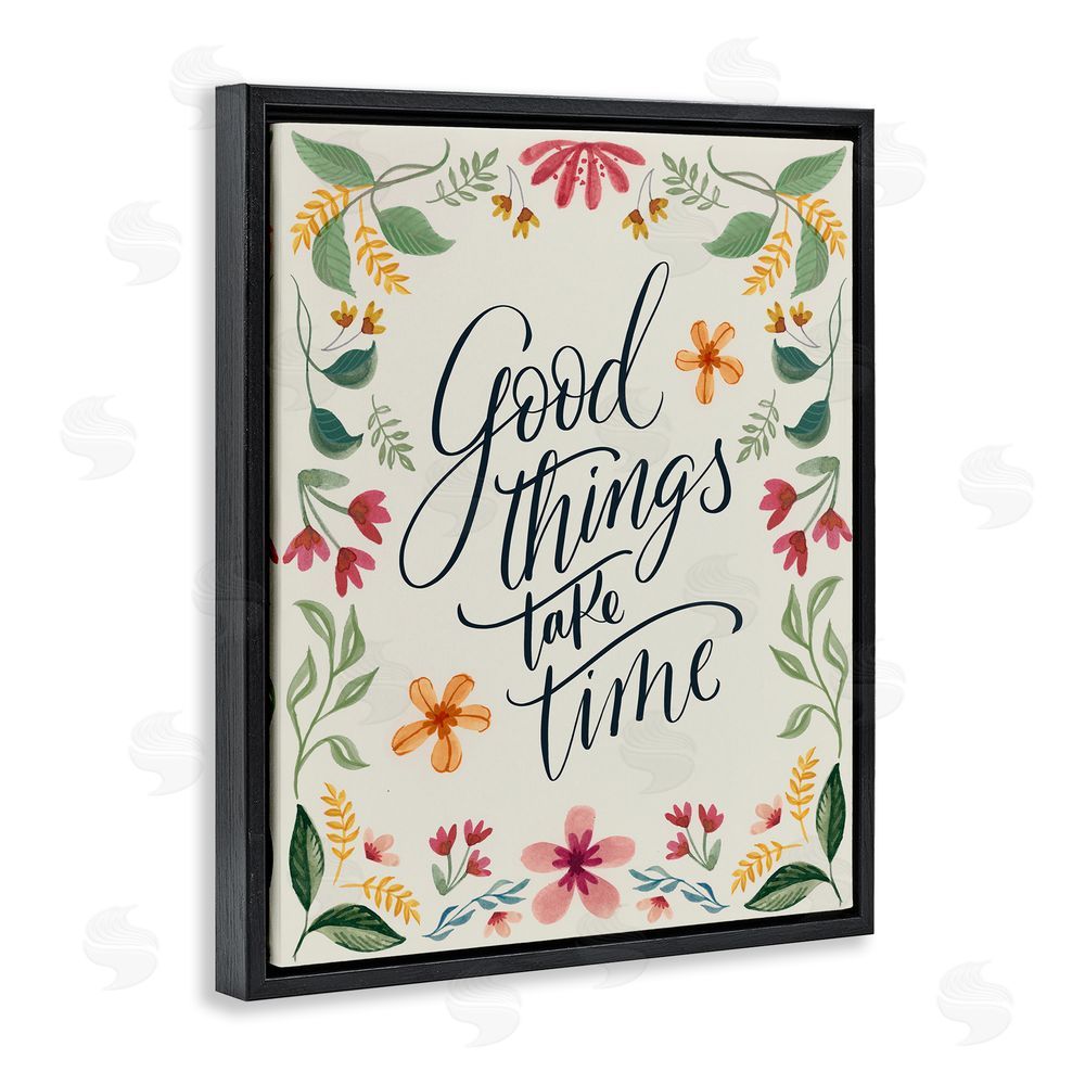 Kristen Brockmon Good Things Take Time Phrase Black Floating Frame Canvas Wall Art Print