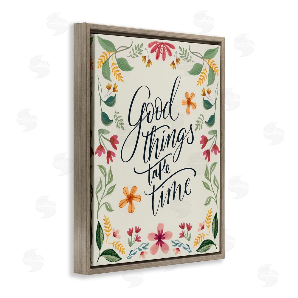 Kristen Brockmon Good Things Take Time Phrase Brown Floating Frame Canvas Wall Art Print