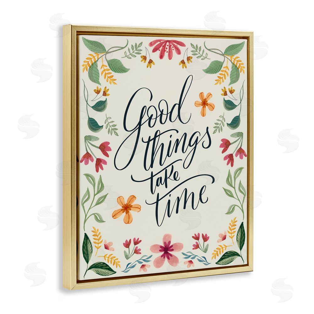Kristen Brockmon Good Things Take Time Phrase Gold Floating Frame Canvas Wall Art Print