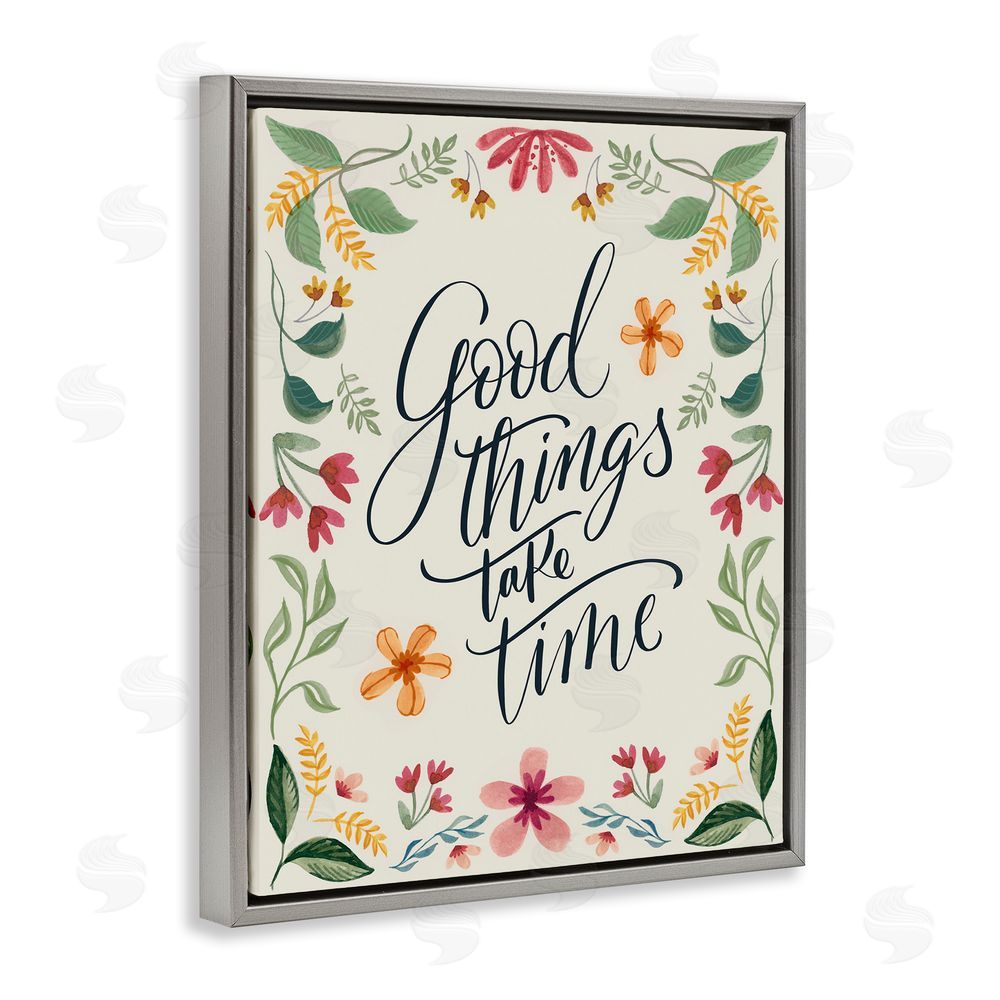 Kristen Brockmon Good Things Take Time Phrase Grey Floating Frame Canvas Wall Art Print