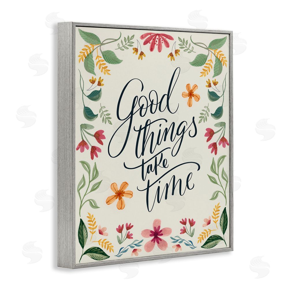 Kristen Brockmon Good Things Take Time Phrase Gray Framed Giclee Wall Art Print