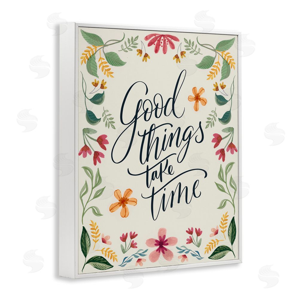 Kristen Brockmon Good Things Take Time Phrase White Framed Giclee Wall Art Print