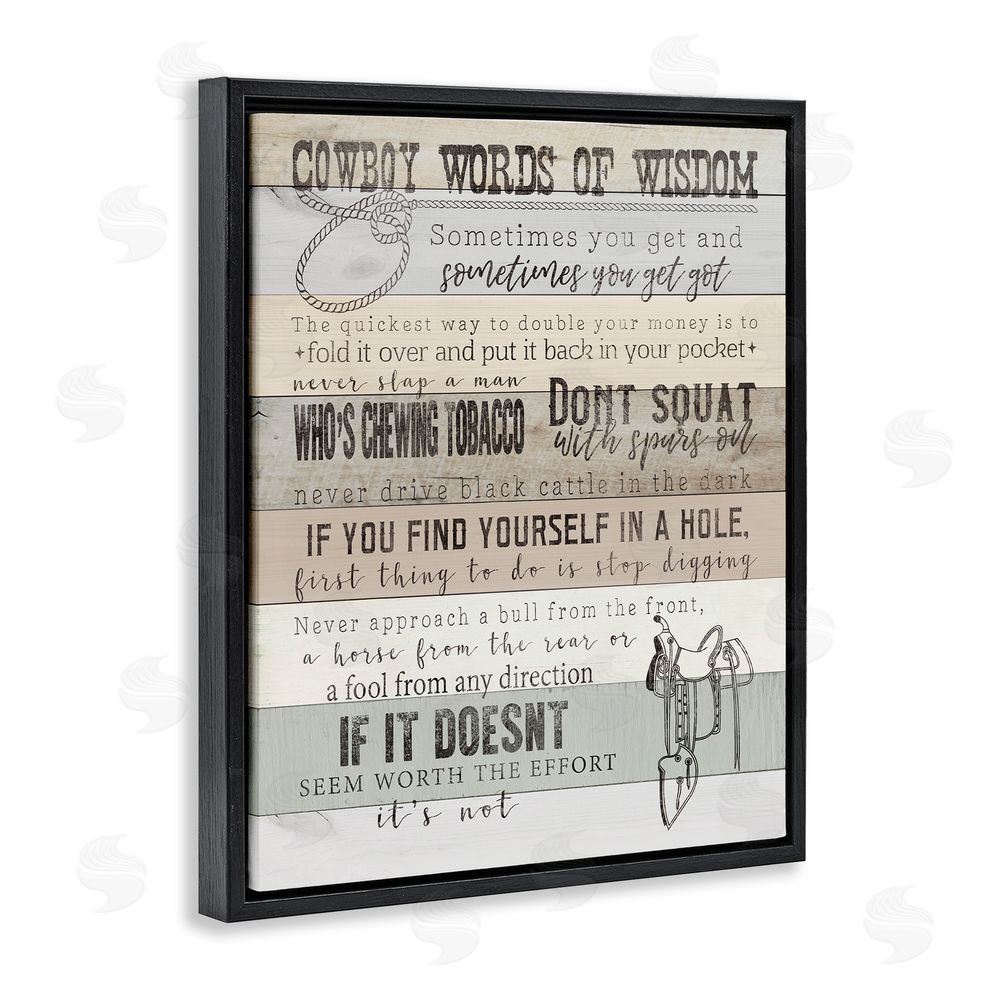 CAD Designs Cowboy Words of Wisdom Black Floating Frame Canvas Wall Art Print