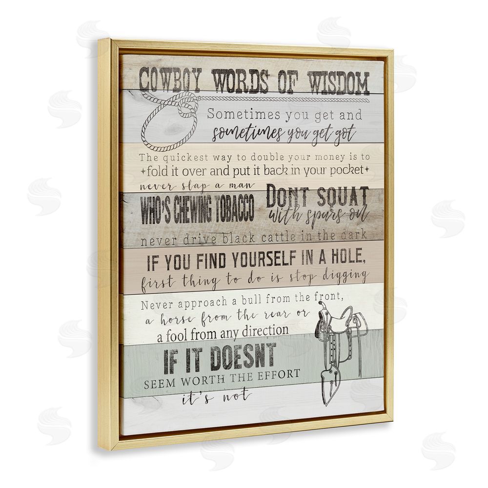 CAD Designs Cowboy Words of Wisdom Gold Floating Frame Canvas Wall Art Print