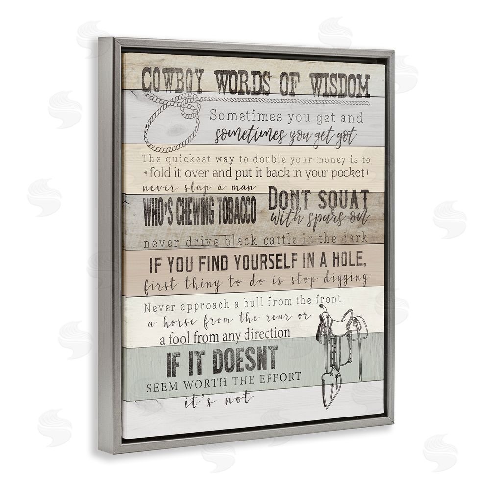 CAD Designs Cowboy Words of Wisdom Grey Floating Frame Canvas Wall Art Print