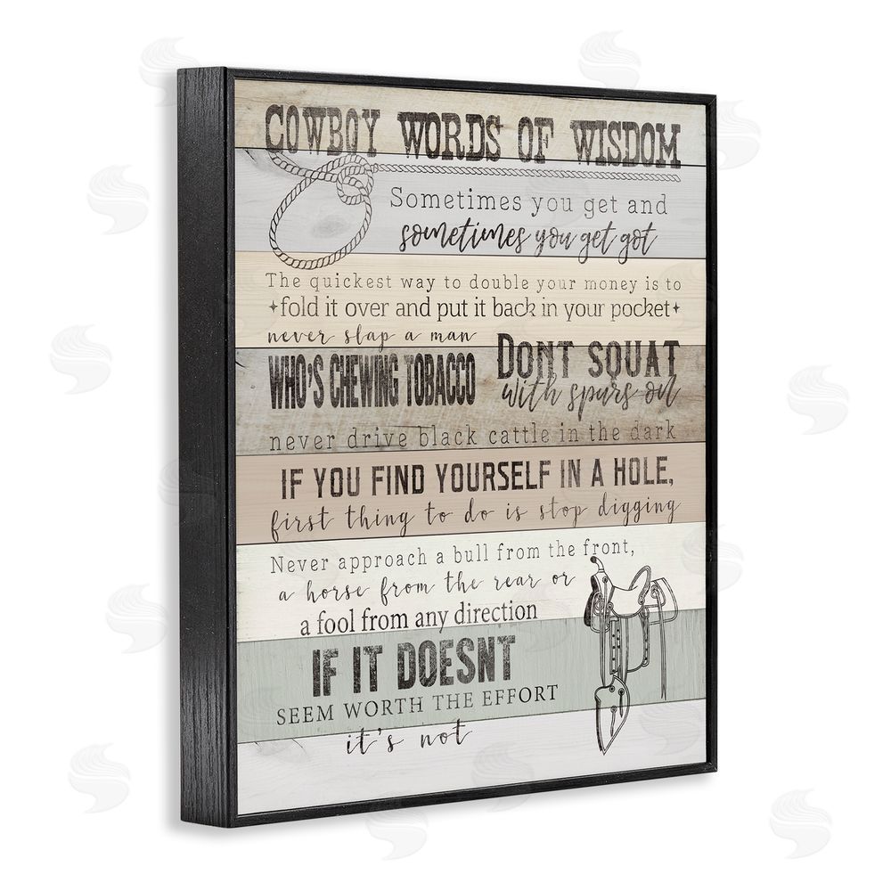 CAD Designs Cowboy Words of Wisdom Black Framed Giclee Wall Art Print