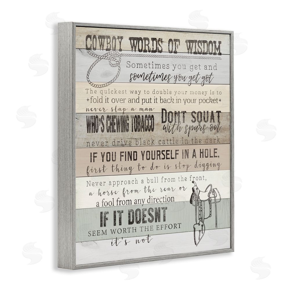 CAD Designs Cowboy Words of Wisdom Gray Framed Giclee Wall Art Print
