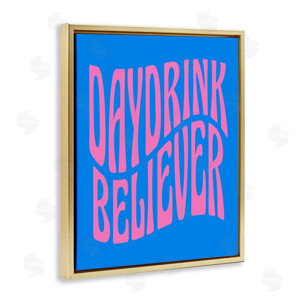 House of Lulu Blue Day Drink Believer Gold Floating Frame Canvas Wall Art Print