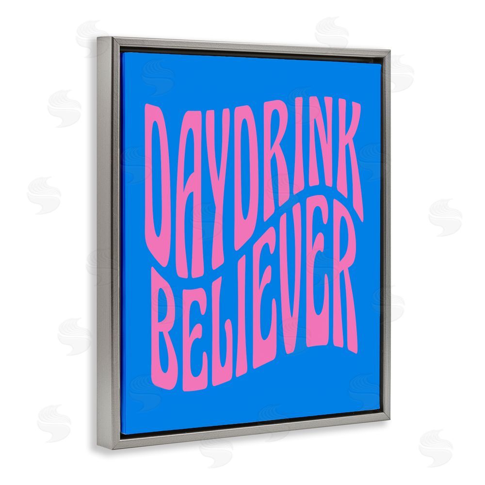 House of Lulu Blue Day Drink Believer Grey Floating Frame Canvas Wall Art Print