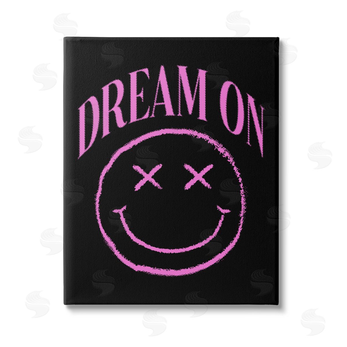 House of Lulu Dream On Pink Smiley Stretched Canvas Wall Art Print