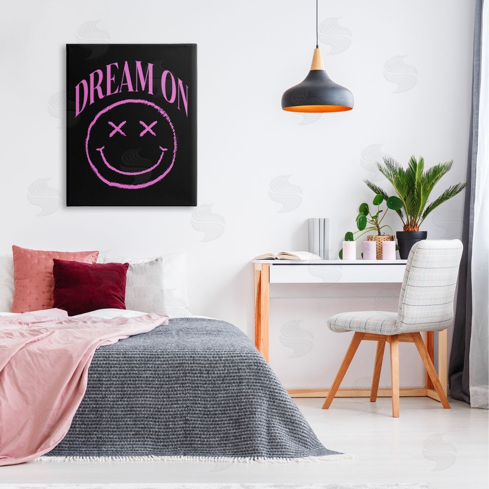House of Lulu Dream On Pink Smiley Canvas Wall Art Print in Room