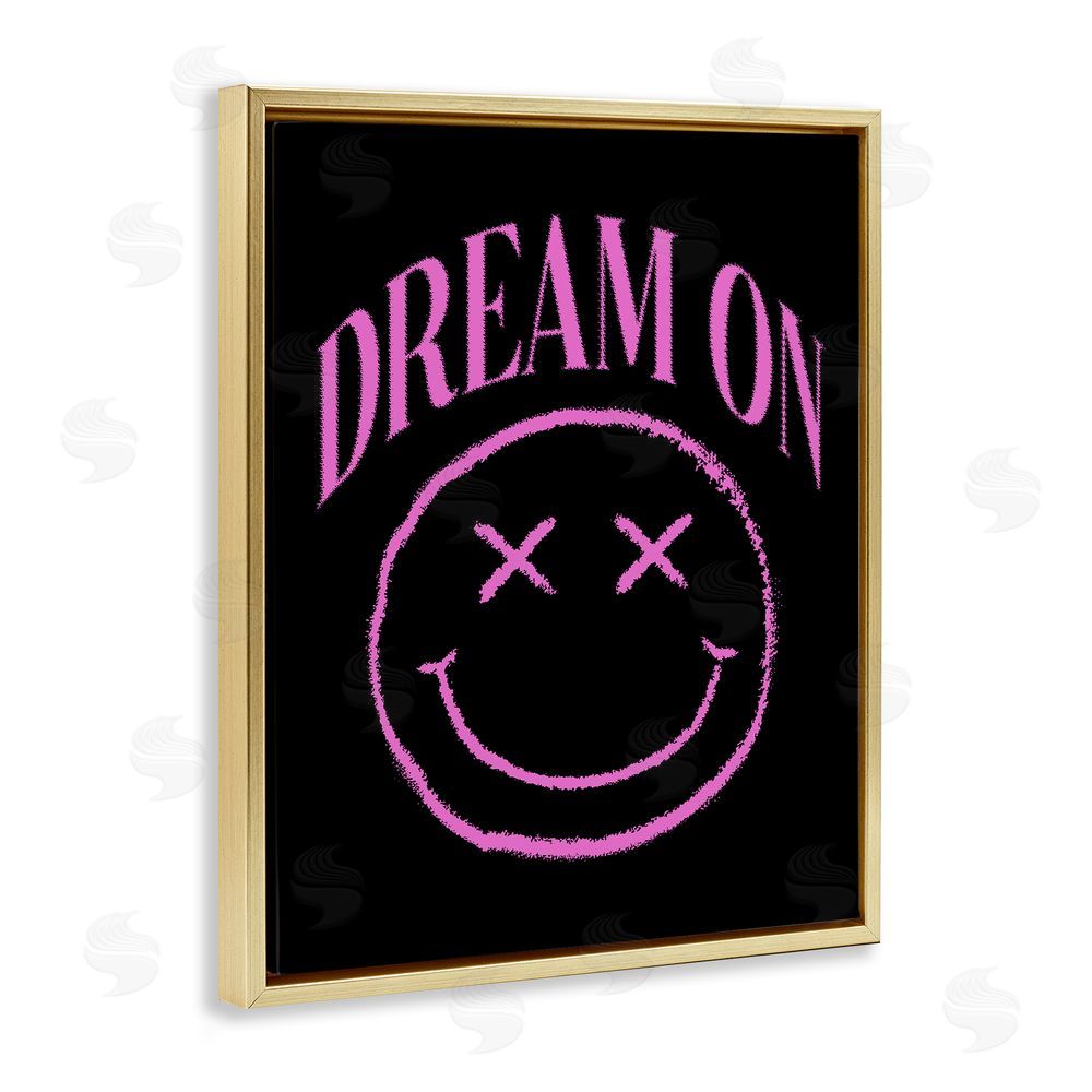 House of Lulu Dream On Pink Smiley Gold Floating Frame Canvas Wall Art Print