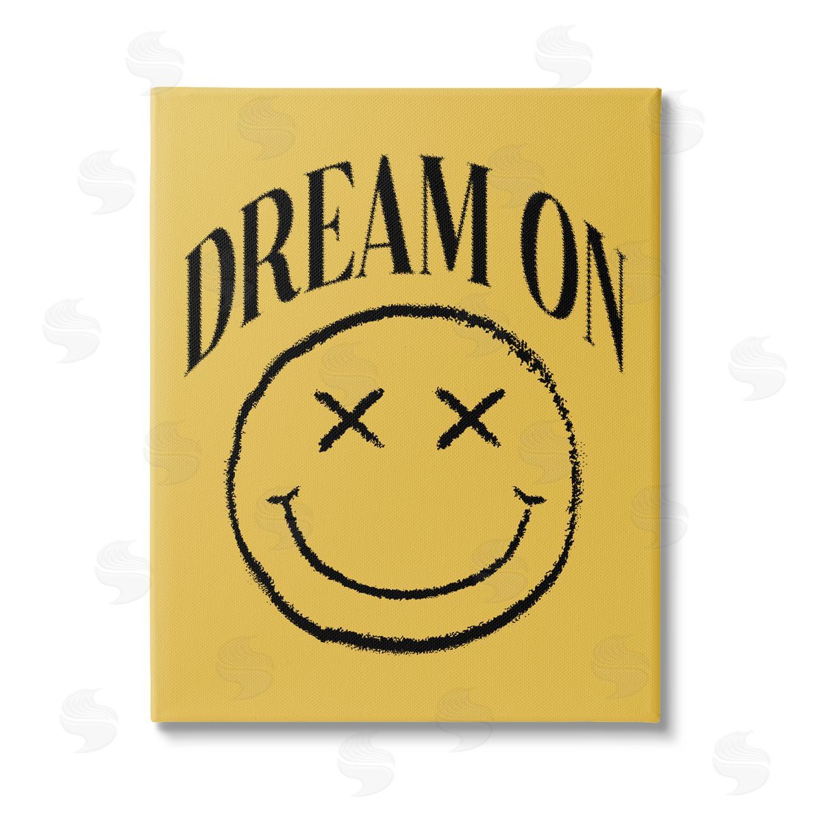 House of Lulu Dream On Yellow Smiley Stretched Canvas Wall Art Print