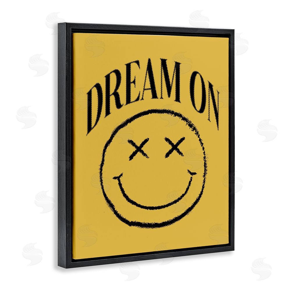 House of Lulu Dream On Yellow Smiley Black Floating Frame Canvas Wall Art Print