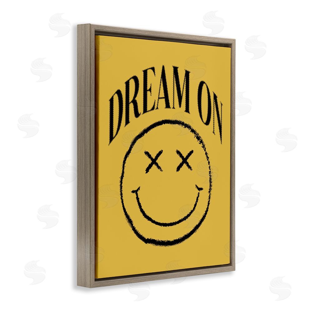 House of Lulu Dream On Yellow Smiley Brown Floating Frame Canvas Wall Art Print