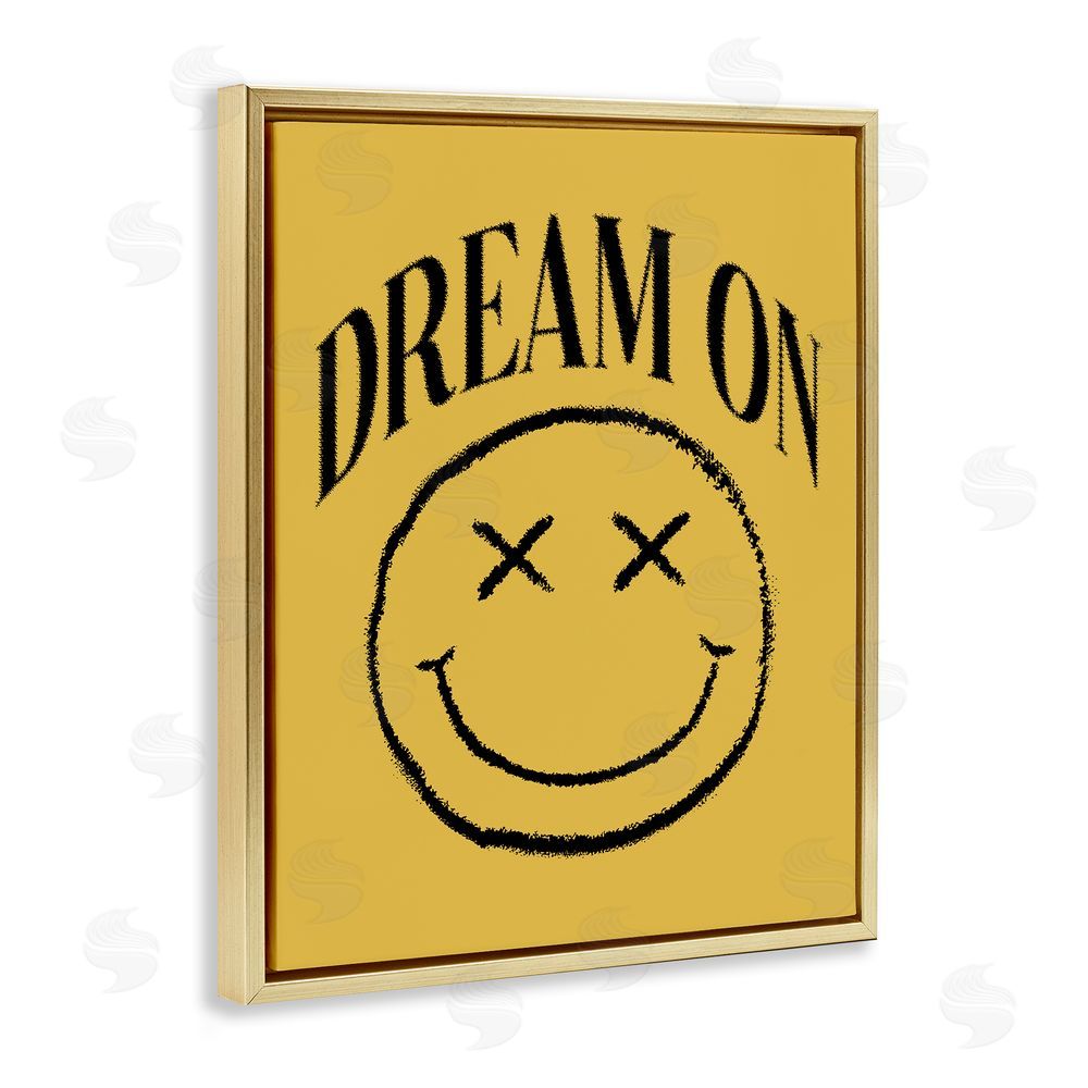 House of Lulu Dream On Yellow Smiley Gold Floating Frame Canvas Wall Art Print