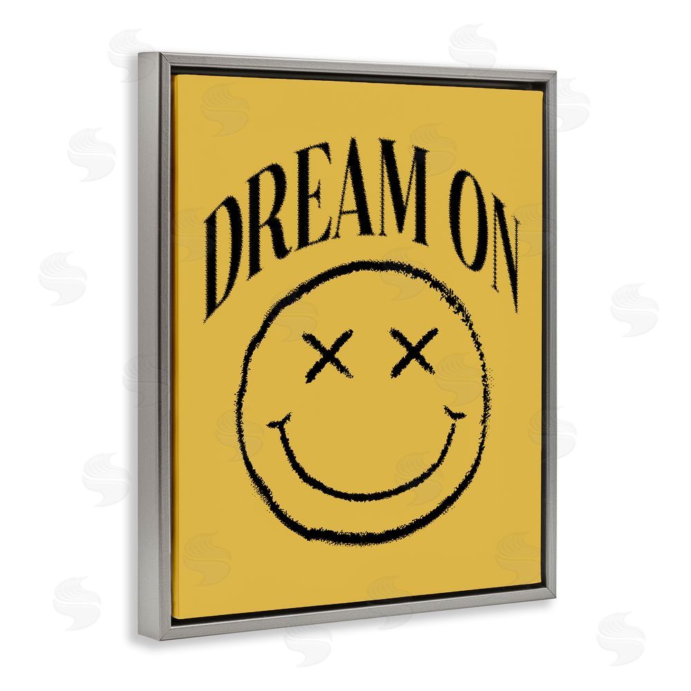 House of Lulu Dream On Yellow Smiley Grey Floating Frame Canvas Wall Art Print