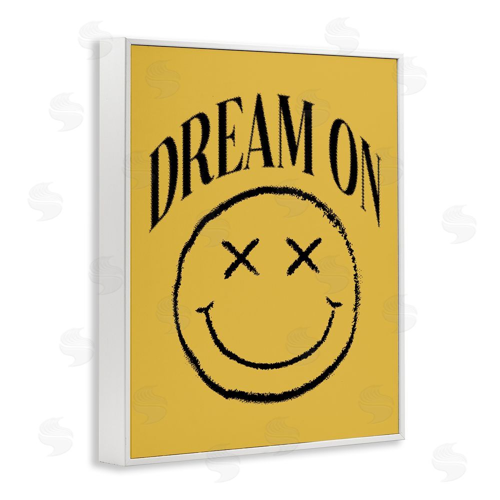 House of Lulu Dream On Yellow Smiley White Framed Giclee Wall Art Print