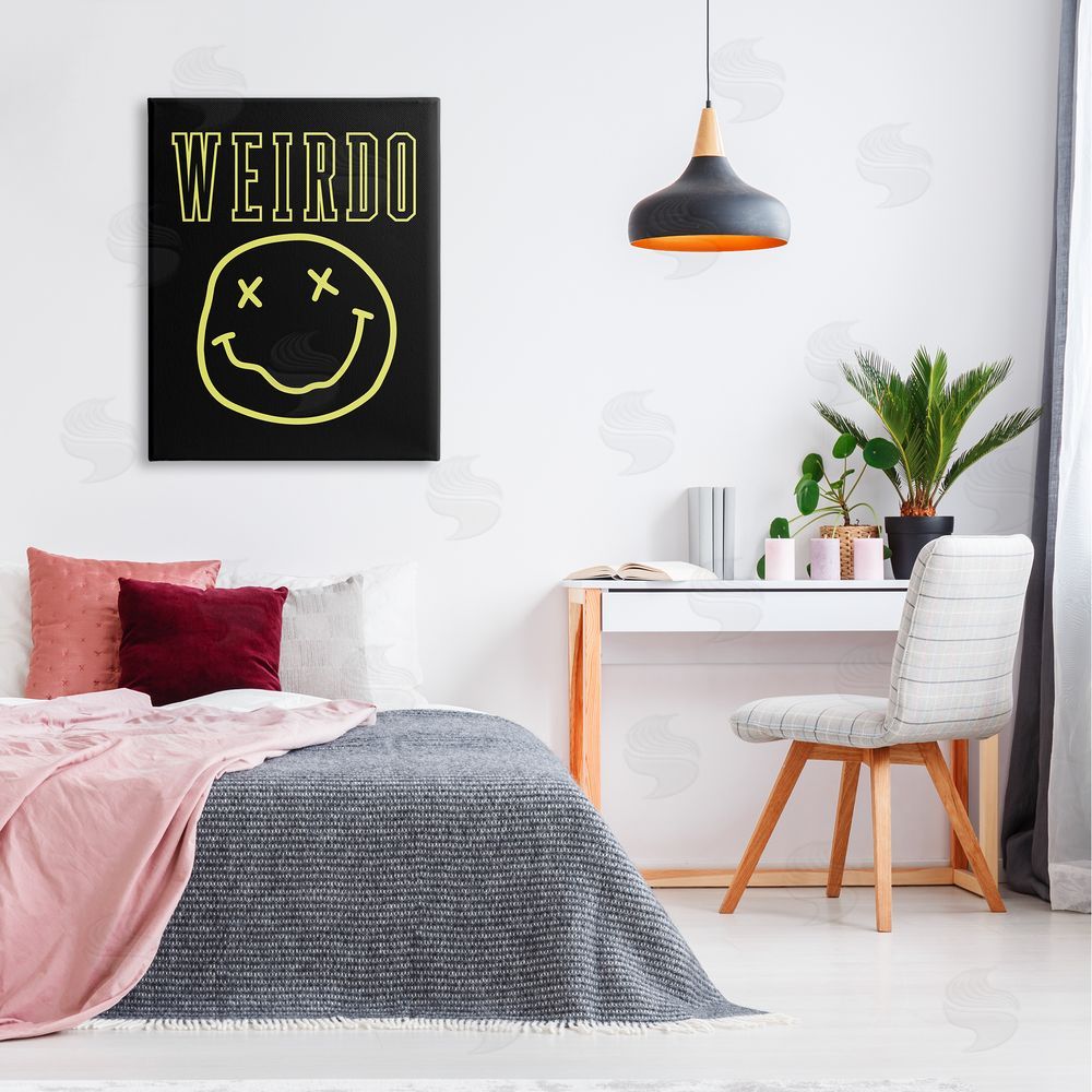 House of Lulu Weirdo Phrase with Smiley Canvas Wall Art Print in Room