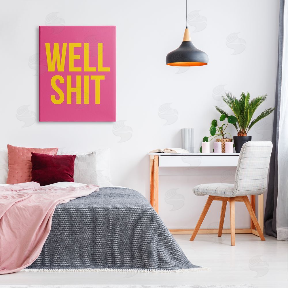 House of Lulu Well Sh*t Pink & Yellow Canvas Wall Art Print in Room