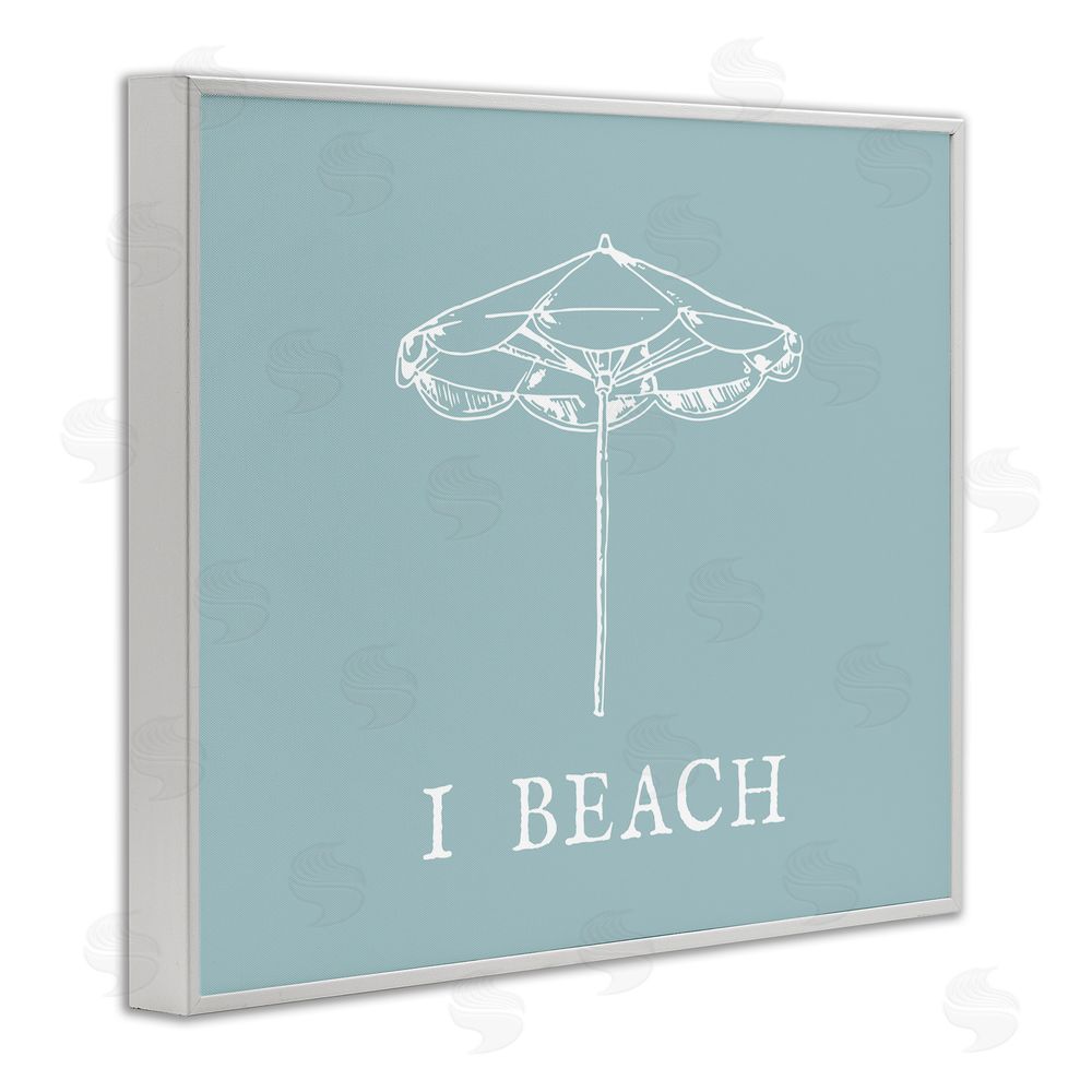 Stupell Studio I Beach Phrase with Umbrella White Framed Giclee Wall Art Print