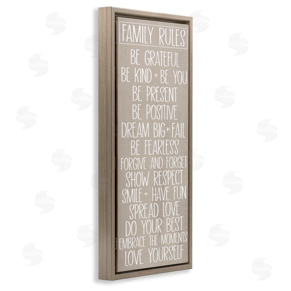 SunDance Group LLC Family Rules Uplifting List Brown Floating Frame Canvas Wall Art Print
